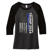 Trump 2024 Back The Blue Thin Blue Line Police American Flag Women's Tri-Blend 3/4-Sleeve Raglan Shirt