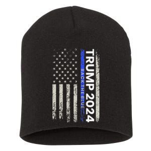 Trump 2024 Back The Blue Thin Blue Line Police American Flag Short Acrylic Beanie