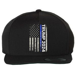 Trump 2024 Back The Blue Thin Blue Line Police American Flag Wool Snapback Cap