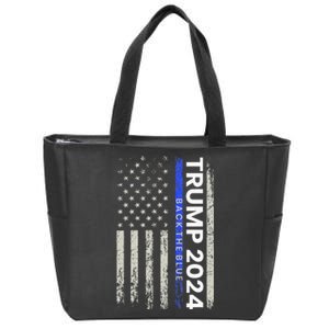 Trump 2024 Back The Blue Thin Blue Line Police American Flag Zip Tote Bag