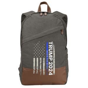 Trump 2024 Back The Blue Thin Blue Line Police American Flag Cotton Canvas Backpack