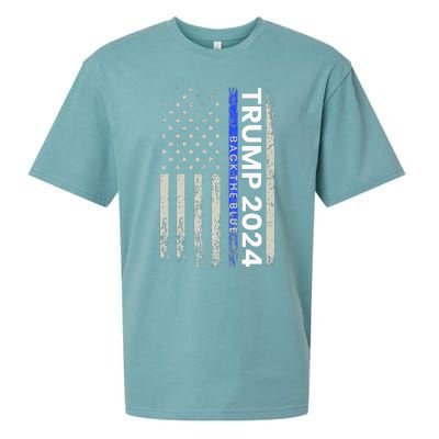 Trump 2024 Back The Blue Thin Blue Line Police American Flag Sueded Cloud Jersey T-Shirt