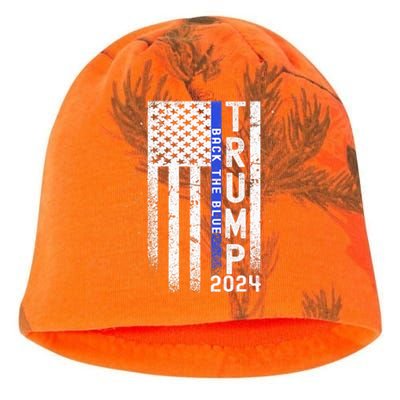 Trump 2024 Back The Blue American Flag Blue Line Kati - Camo Knit Beanie