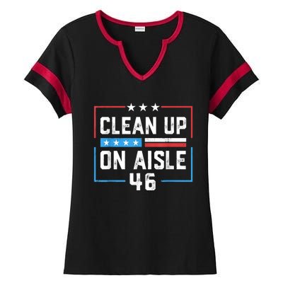 Trump 2024 Back America Clean Up On Aisle 46 Anti Joe Biden Ladies Halftime Notch Neck Tee