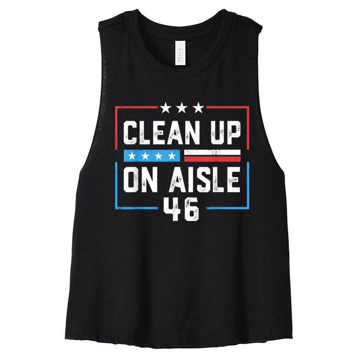 Trump 2024 Back America Clean Up On Aisle 46 Anti Joe Biden Women's Racerback Cropped Tank