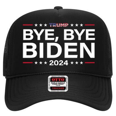 Trump 2024 Bye Bye Biden Dropped Out Election Funny High Crown Mesh Back Trucker Hat