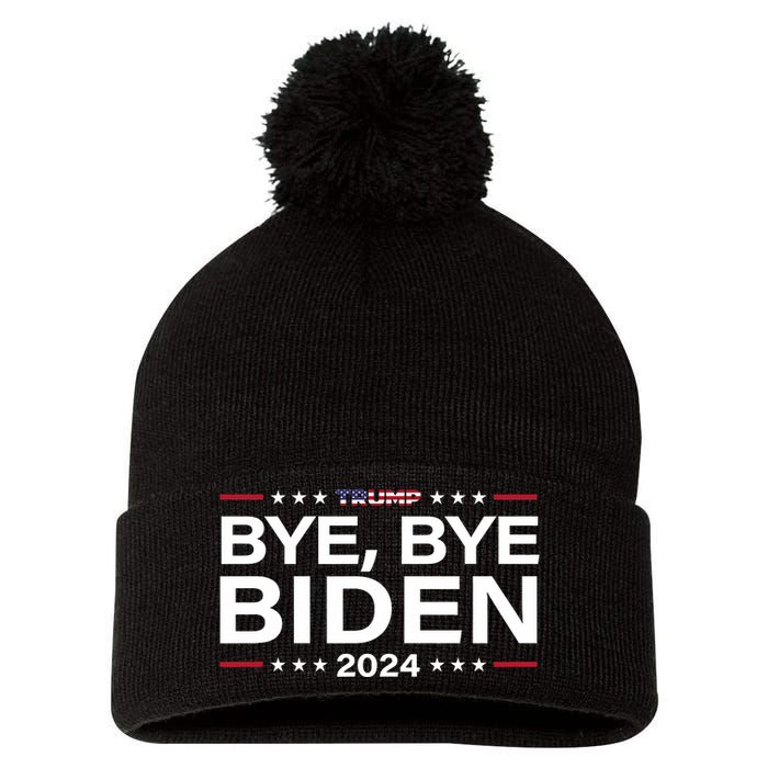 Trump 2024 Bye Bye Biden Dropped Out Election Funny Pom Pom 12in Knit Beanie