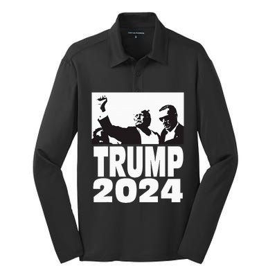 Trump 2024 Bulletproof Teflon Don Rally Shooting Fist Pump Silk Touch Performance Long Sleeve Polo