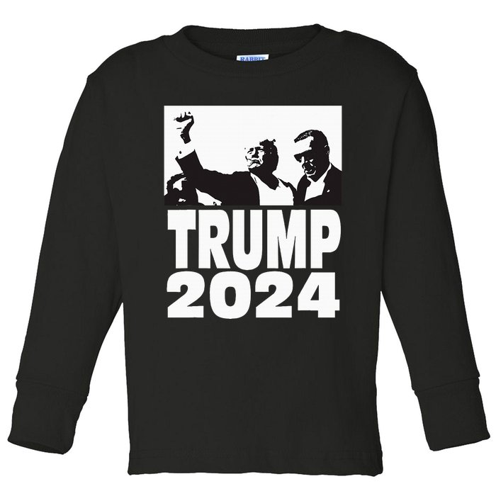 Trump 2024 Bulletproof Teflon Don Rally Shooting Fist Pump Toddler Long Sleeve Shirt