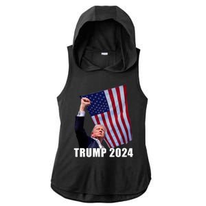 Trump 2024 Bullet Flag Fist Election Ladies PosiCharge Tri-Blend Wicking Draft Hoodie Tank