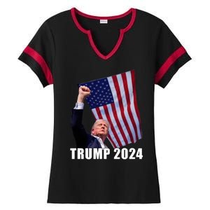 Trump 2024 Bullet Flag Fist Election Ladies Halftime Notch Neck Tee