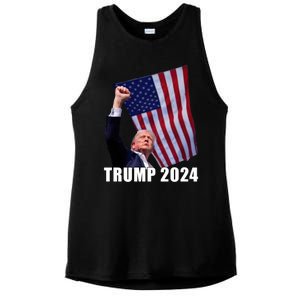 Trump 2024 Bullet Flag Fist Election Ladies PosiCharge Tri-Blend Wicking Tank