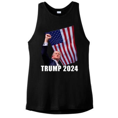 Trump 2024 Bullet Flag Fist Election Ladies PosiCharge Tri-Blend Wicking Tank