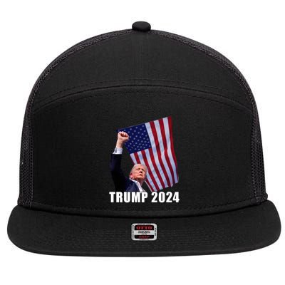Trump 2024 Bullet Flag Fist Election 7 Panel Mesh Trucker Snapback Hat