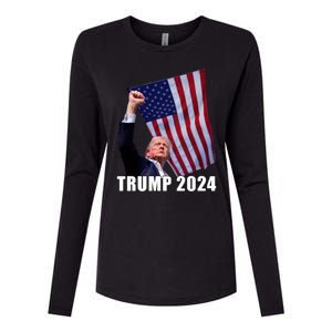 Trump 2024 Bullet Flag Fist Election Womens Cotton Relaxed Long Sleeve T-Shirt