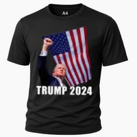Trump 2024 Bullet Flag Fist Election Cooling Performance Crew T-Shirt