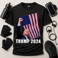 Trump 2024 Bullet Flag Fist Election Cooling Performance Crew T-Shirt