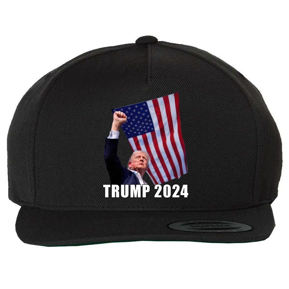Trump 2024 Bullet Flag Fist Election Wool Snapback Cap