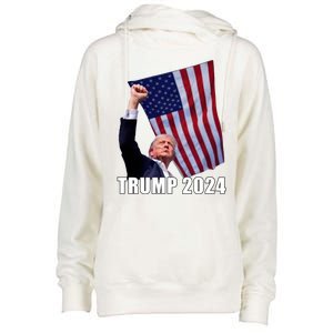 Trump 2024 Bullet Flag Fist Election Womens Funnel Neck Pullover Hood