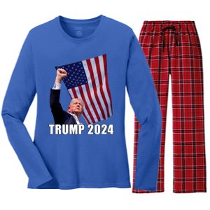 Trump 2024 Bullet Flag Fist Election Women's Long Sleeve Flannel Pajama Set 