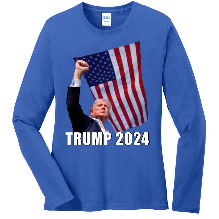 Trump 2024 Bullet Flag Fist Election Ladies Long Sleeve Shirt