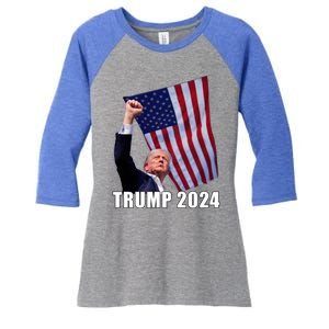 Trump 2024 Bullet Flag Fist Election Women's Tri-Blend 3/4-Sleeve Raglan Shirt