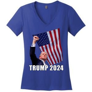 Trump 2024 Bullet Flag Fist Election Women's V-Neck T-Shirt