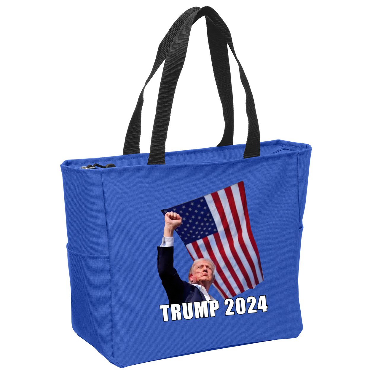 Trump 2024 Bullet Flag Fist Election Zip Tote Bag