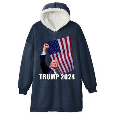 Trump 2024 Bullet Flag Fist Election Hooded Wearable Blanket