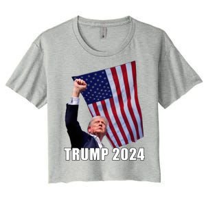 Trump 2024 Bullet Flag Fist Election Women's Crop Top Tee