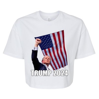 Trump 2024 Bullet Flag Fist Election Bella+Canvas Jersey Crop Tee