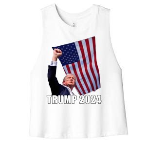 Trump 2024 Bullet Flag Fist Election Women's Racerback Cropped Tank