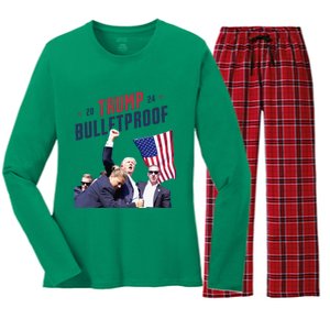 Trump 2024 Bulletproof Shooting Rally Women's Long Sleeve Flannel Pajama Set 