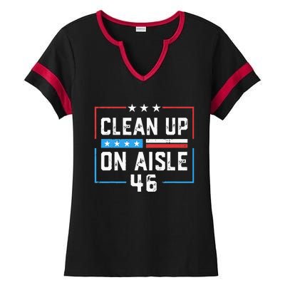 Trump 2024 Back America Clean Up On Aisle 46 Anti Joe Biden Ladies Halftime Notch Neck Tee