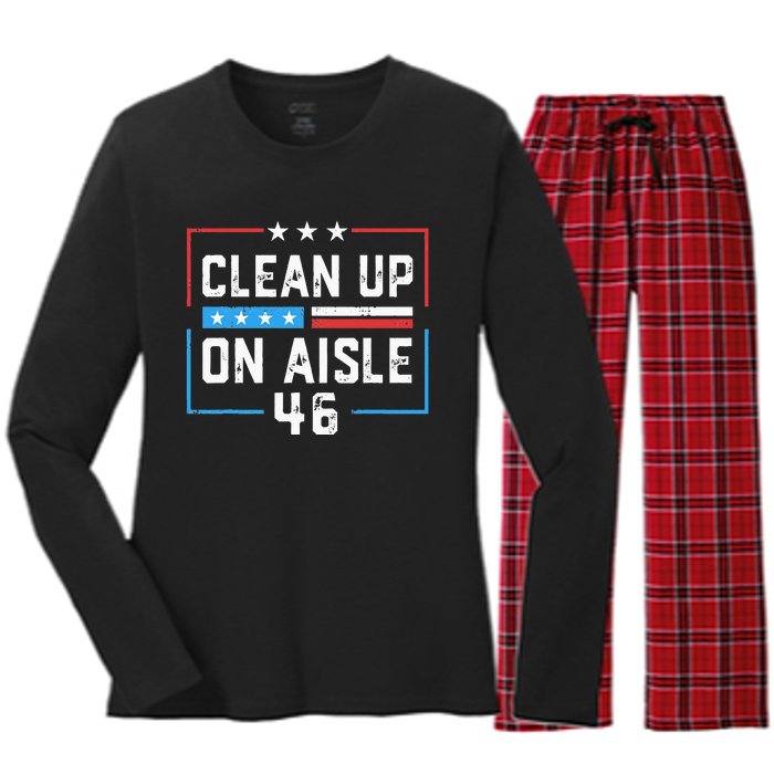 Trump 2024 Back America Clean Up On Aisle 46 Anti Joe Biden Women's Long Sleeve Flannel Pajama Set 