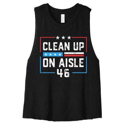 Trump 2024 Back America Clean Up On Aisle 46 Anti Joe Biden Women's Racerback Cropped Tank