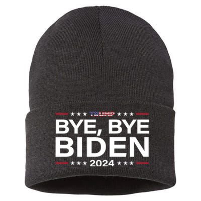 Trump 2024 Bye Bye Biden Dropped Out Election Funny Sustainable Knit Beanie