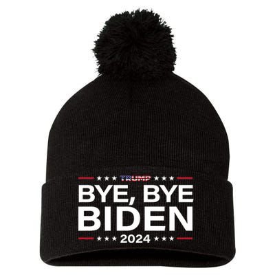 Trump 2024 Bye Bye Biden Dropped Out Election Funny Pom Pom 12in Knit Beanie