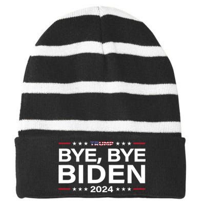 Trump 2024 Bye Bye Biden Dropped Out Election Funny Striped Beanie with Solid Band