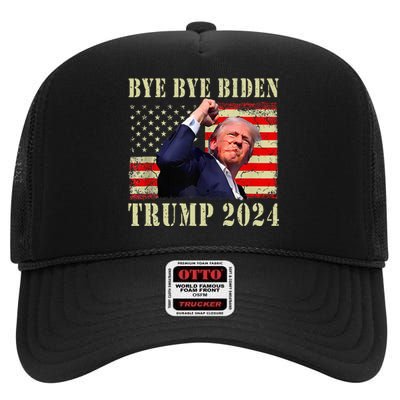 Trump 2024 Bye Bye Biden Dropped Out Election 2024 High Crown Mesh Back Trucker Hat