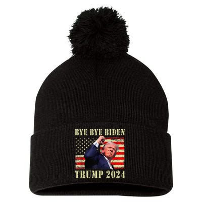 Trump 2024 Bye Bye Biden Dropped Out Election 2024 Pom Pom 12in Knit Beanie