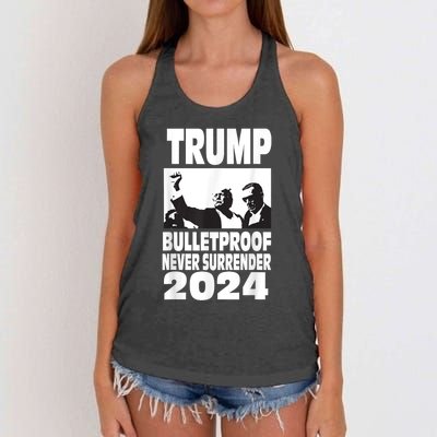 Trump 2024 Bulletproof Never Surrender Women's Knotted Racerback Tank