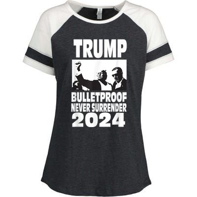 Trump 2024 Bulletproof Never Surrender Enza Ladies Jersey Colorblock Tee