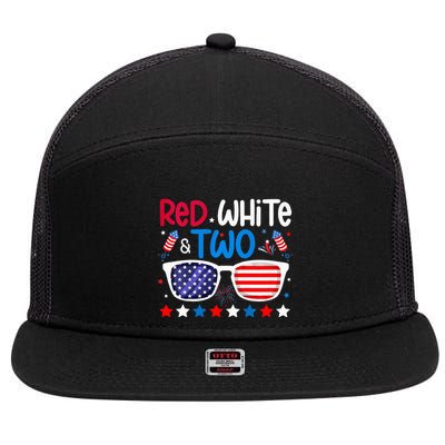 Two 2nd Birthday 4th Of July 2nd Birthday Party 7 Panel Mesh Trucker Snapback Hat