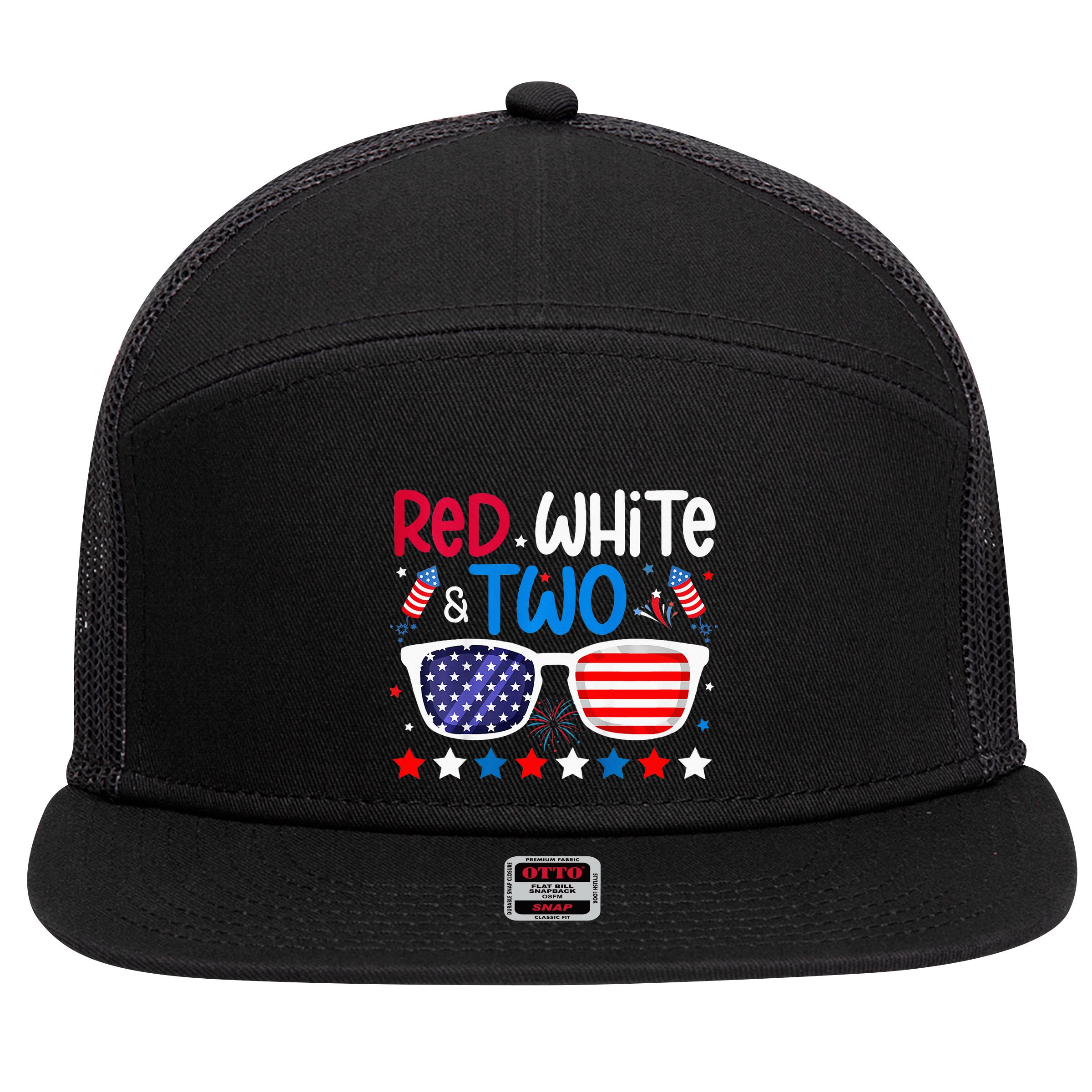 Two 2nd Birthday 4th Of July 2nd Birthday Party 7 Panel Mesh Trucker Snapback Hat