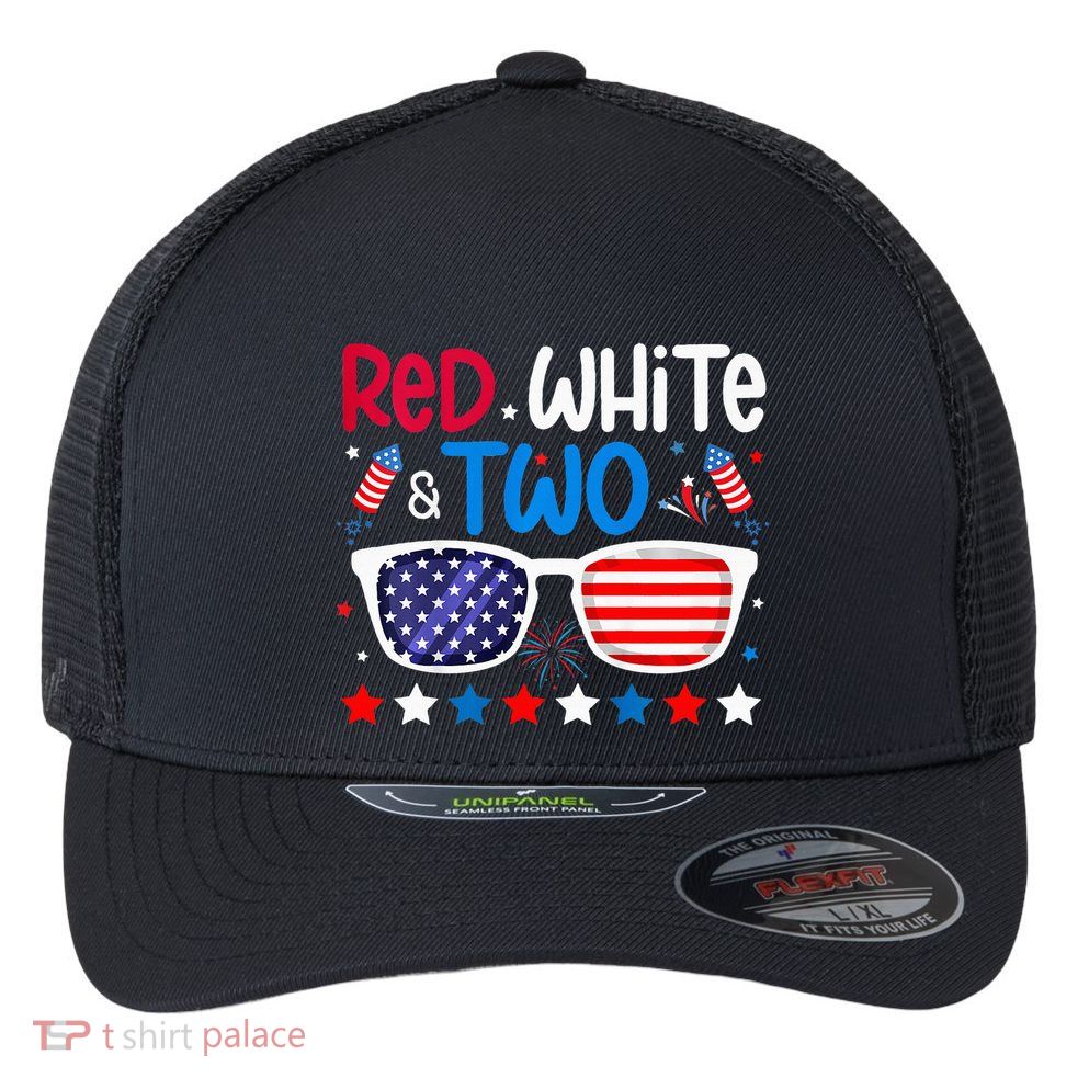 Two 2nd Birthday 4th Of July 2nd Birthday Party Flexfit Unipanel Trucker Cap