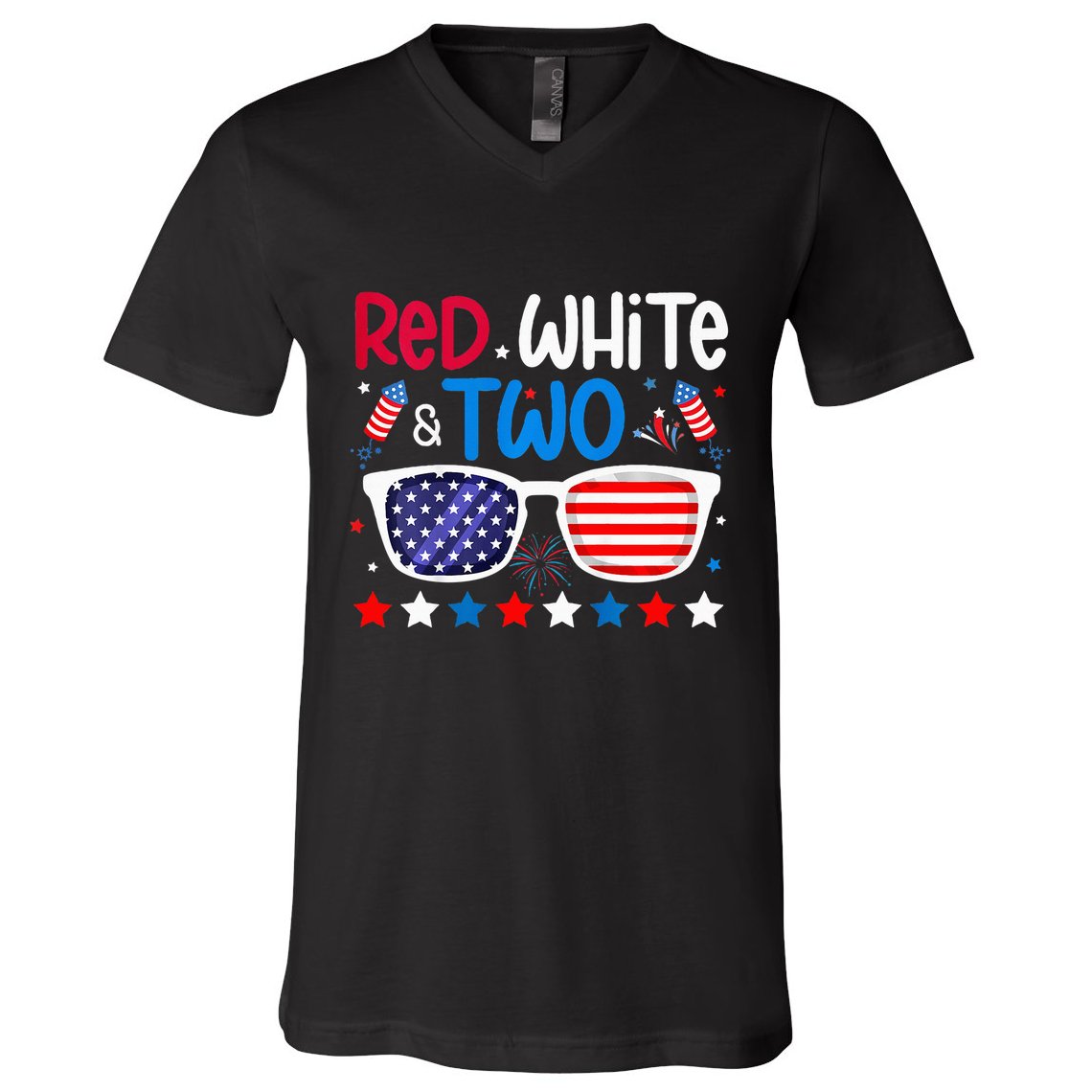 Two 2nd Birthday 4th Of July 2nd Birthday Party V-Neck T-Shirt
