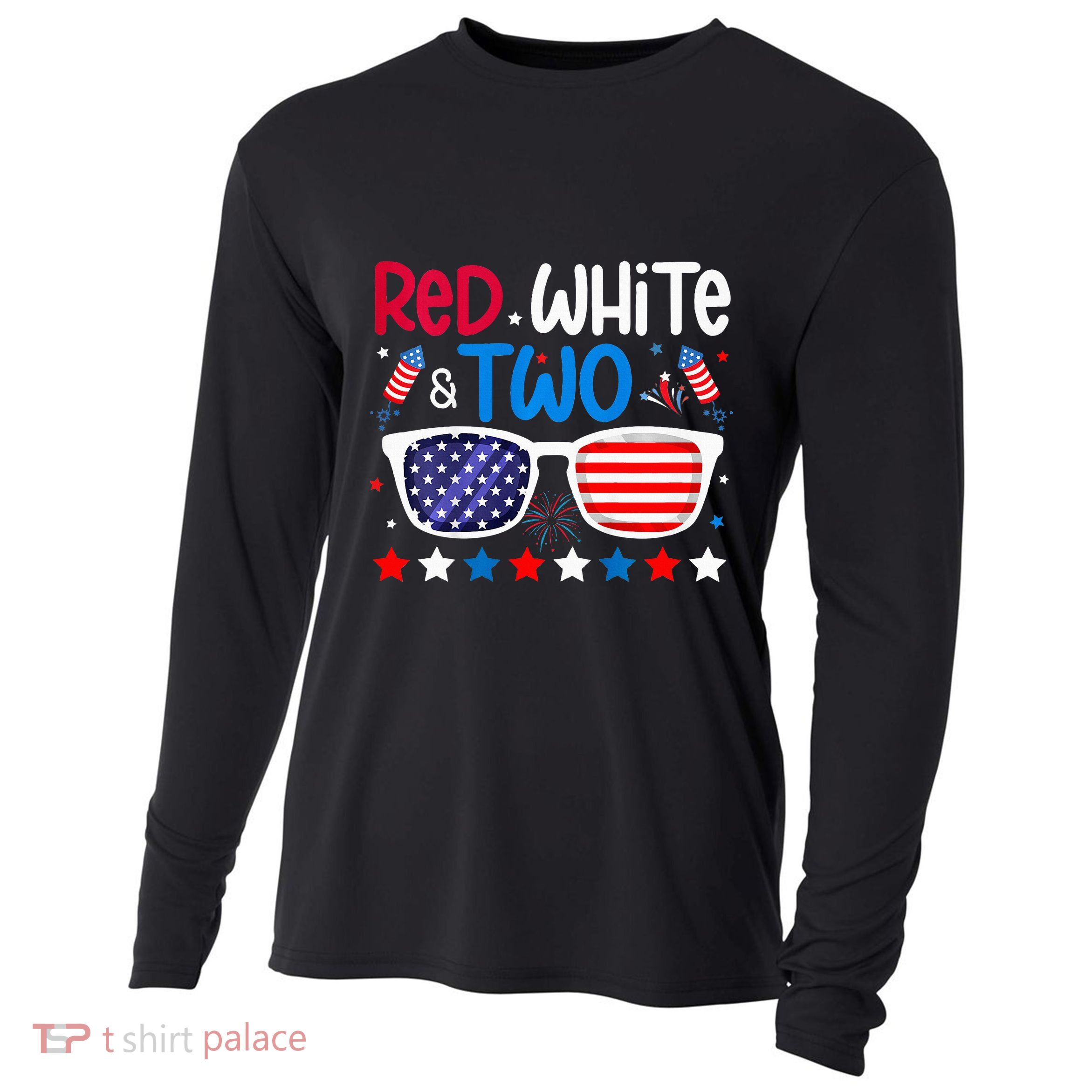 Two 2nd Birthday 4th Of July 2nd Birthday Party Cooling Performance Long Sleeve Crew