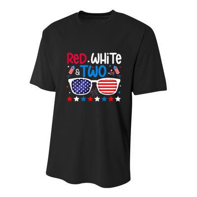 Two 2nd Birthday 4th Of July 2nd Birthday Party Youth Performance Sprint T-Shirt