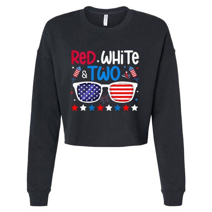 Two 2nd Birthday 4th Of July 2nd Birthday Party Cropped Pullover Crew